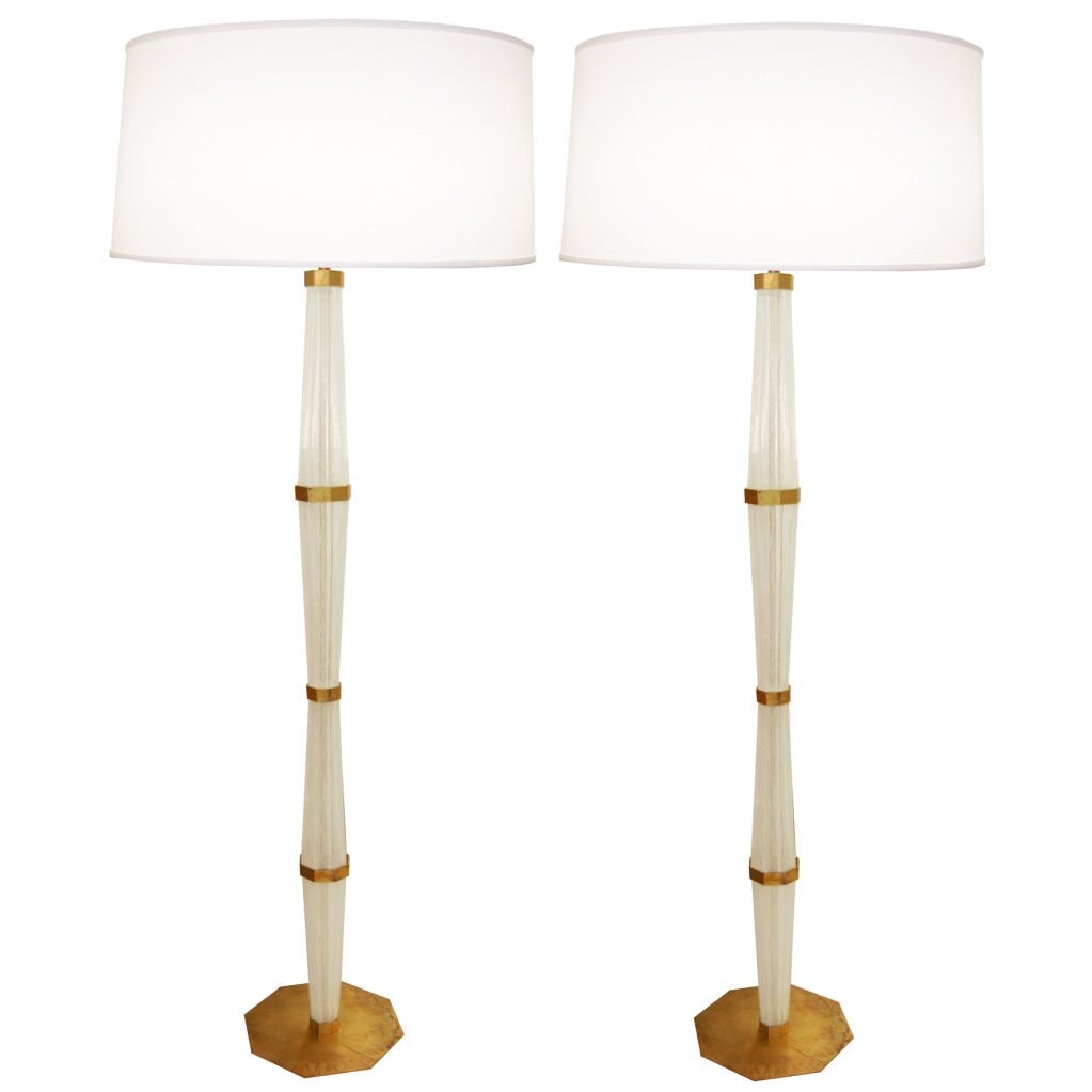 Pair of Murano Glass and Brass Floor Lamps