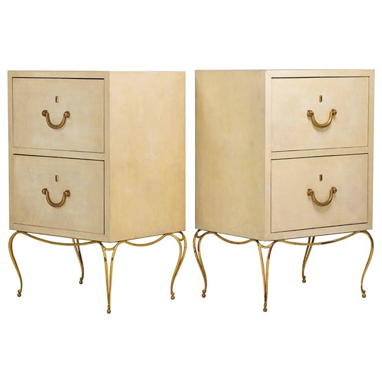Pair of French Parchment and Gilt Bronze Cabinets 