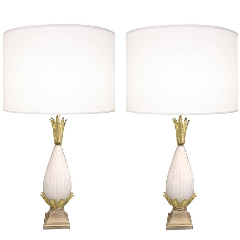 Pair of Fluted Murano Glass Lamps