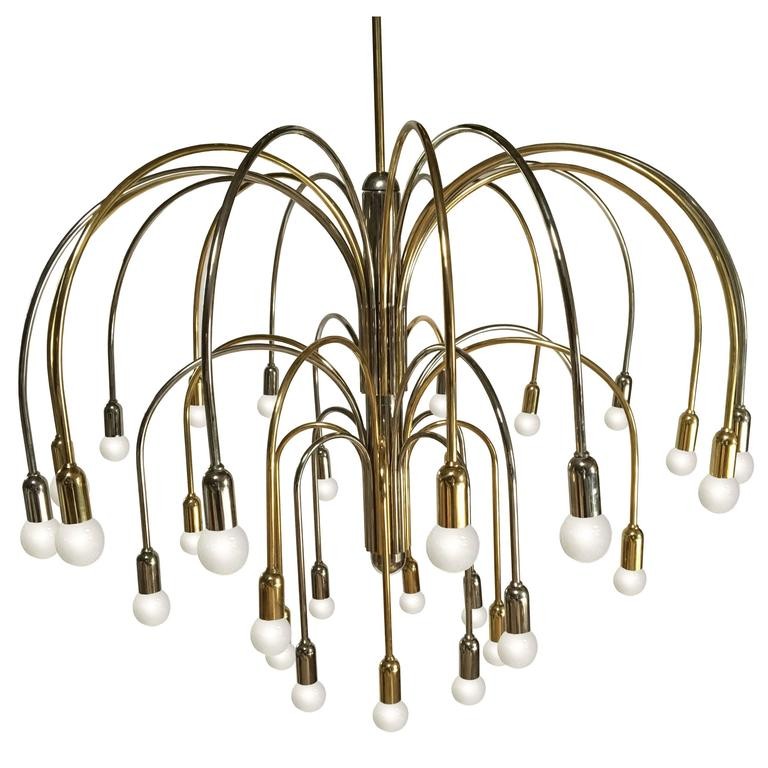 Large German Brass and Chrome Chandelier