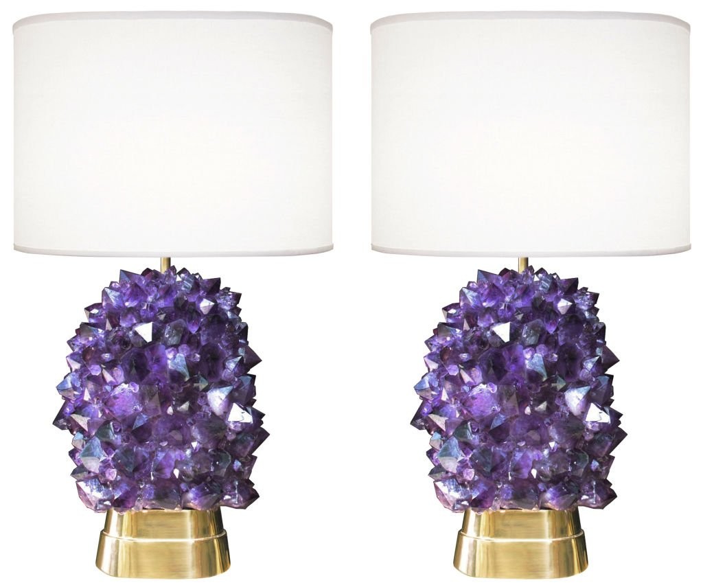 Pair of Amethyst and Bronze Lamps