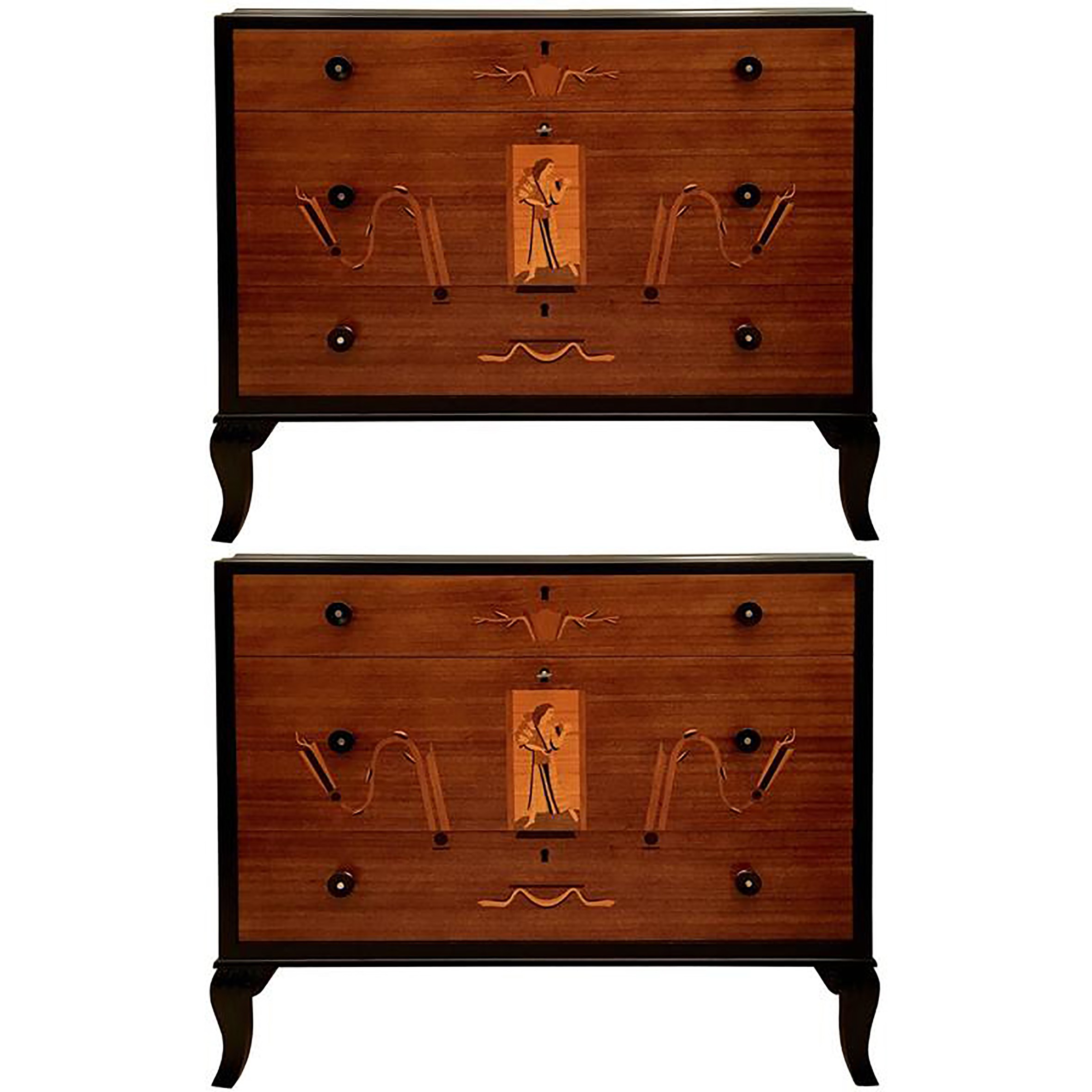 Italian Mahogany and Maple Chest of Drawers