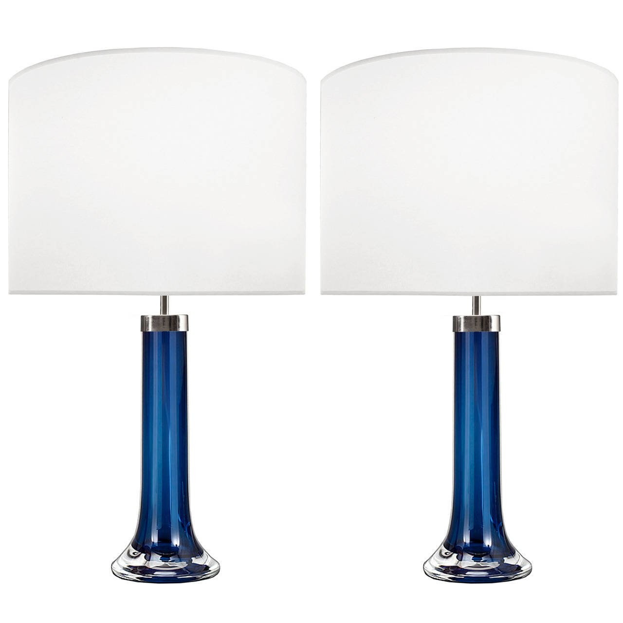 Pair of Johansfors Blue Glass Lamps