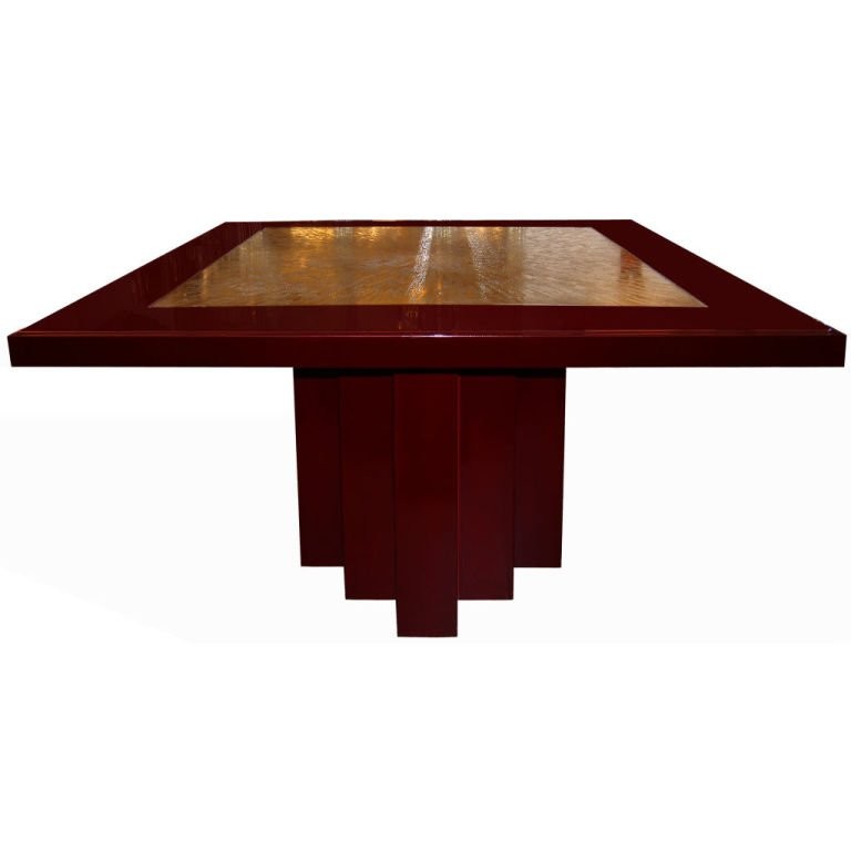 Signed George Mathias Etched Bronze Deep Red Lacquered Table