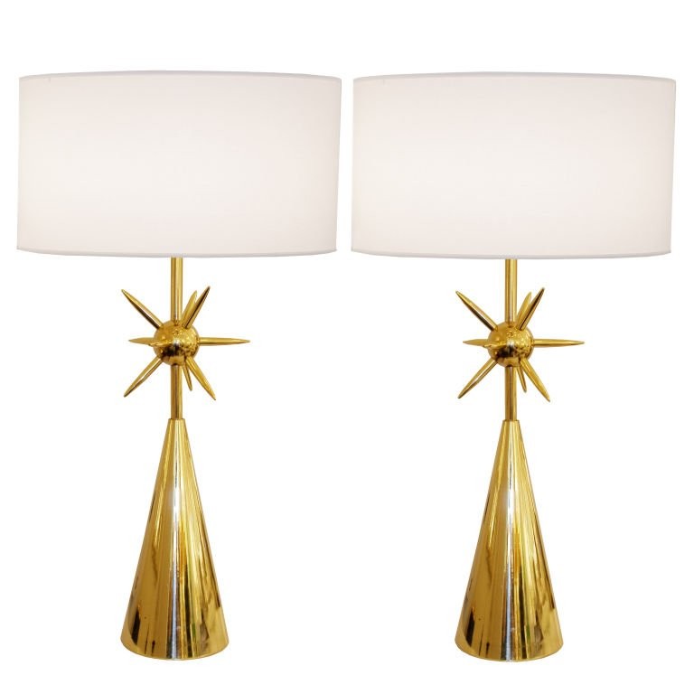 Pair of Modernist Brass Sputnik Lamps