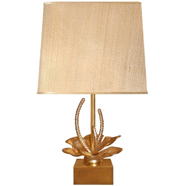 French Gilt Bronze Lily Pad Lamp