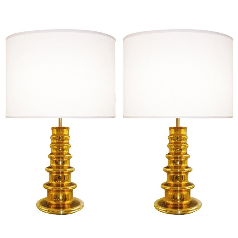 Pair of Johanfors Gold Glass Lamps