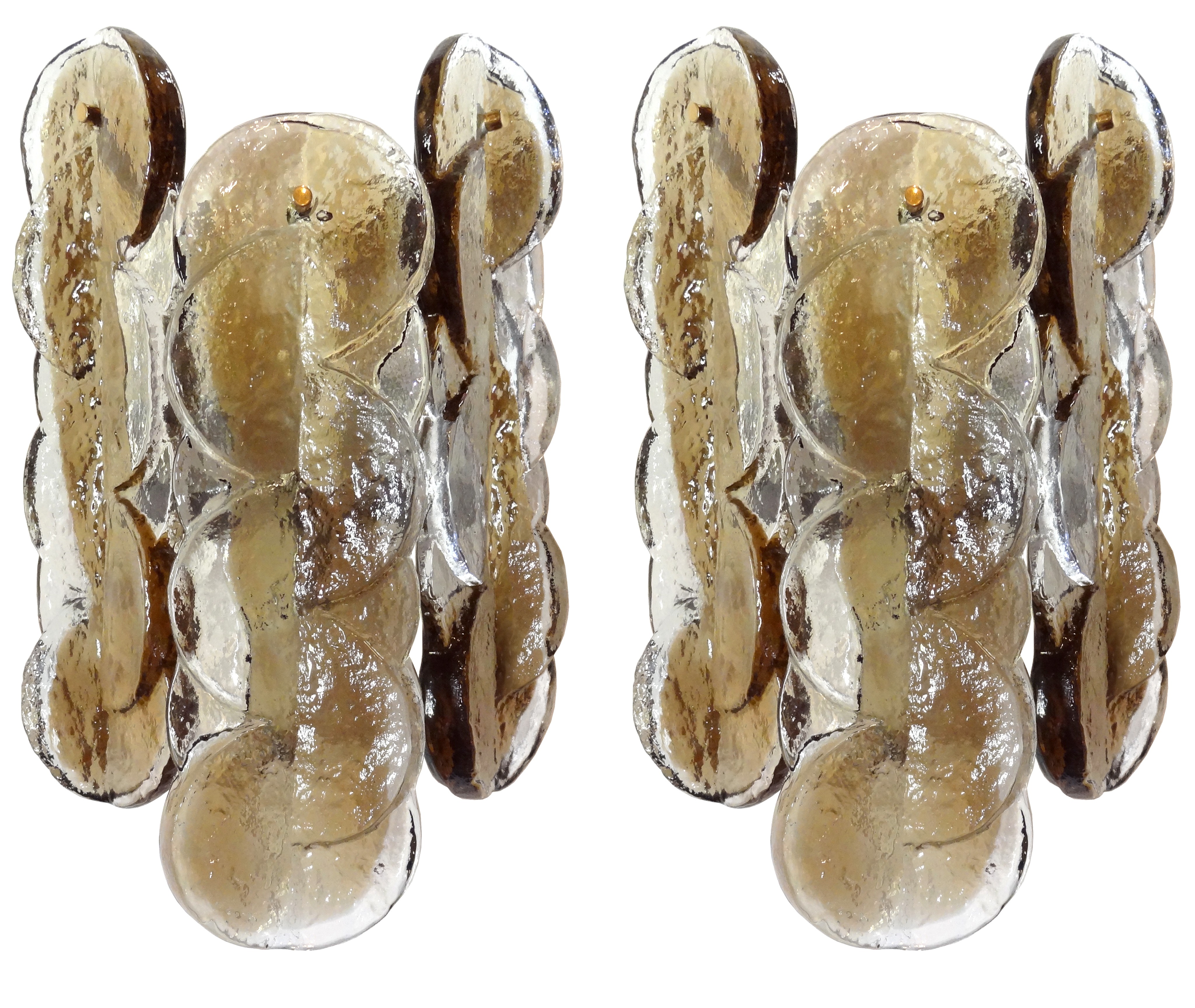 Pair of Mazzega Taupe and Clear Glass Sconces (Eight Pair Availble)