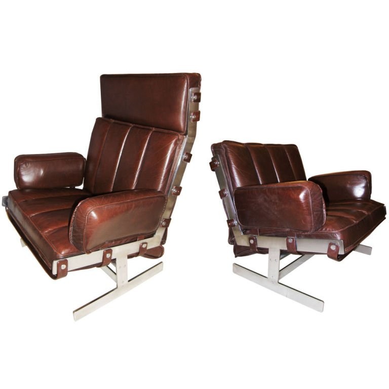 Pair of Arne Norell Steel & Leather Club Chairs