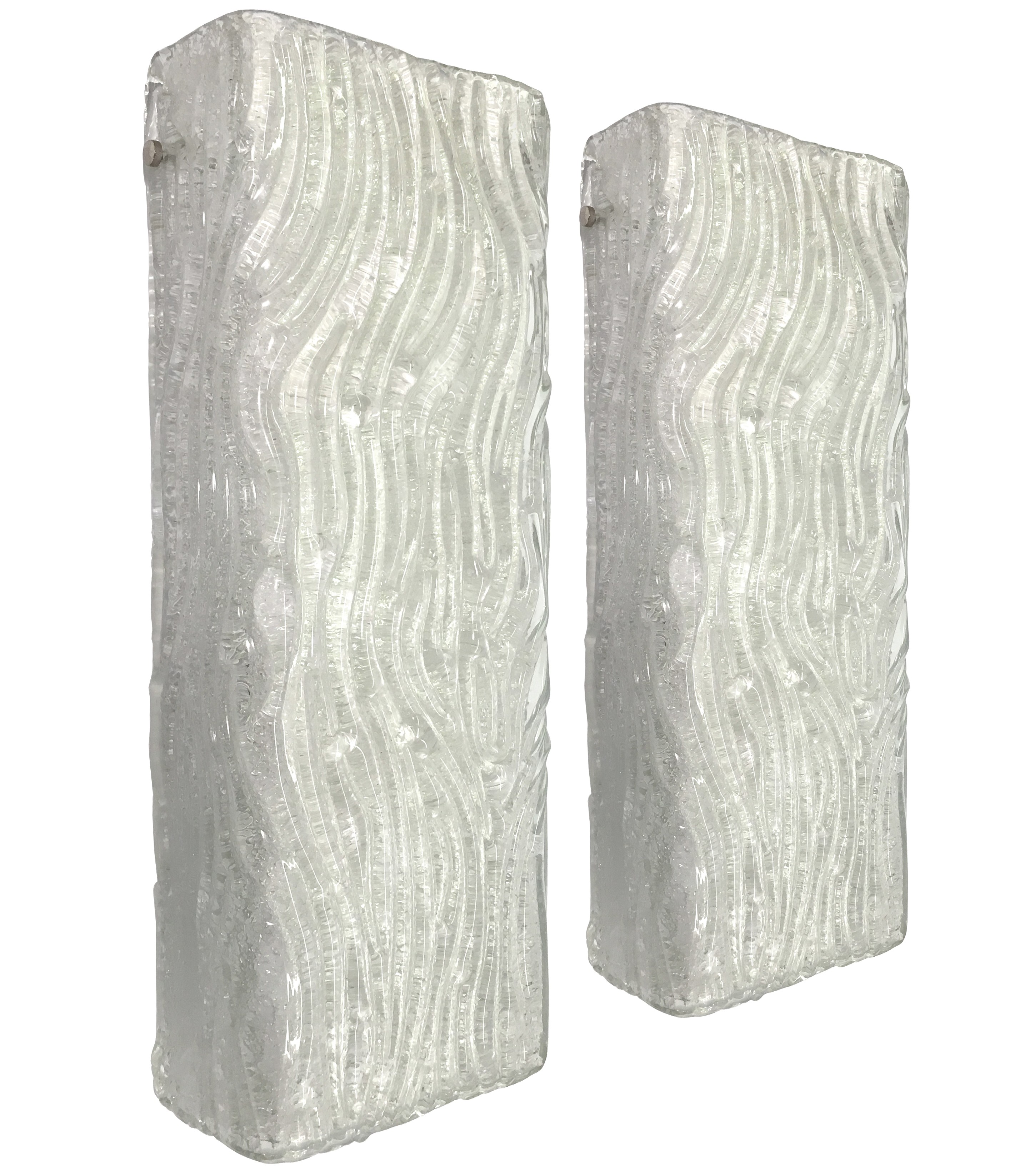 Pair of Large Italian Textural Glass Sconces