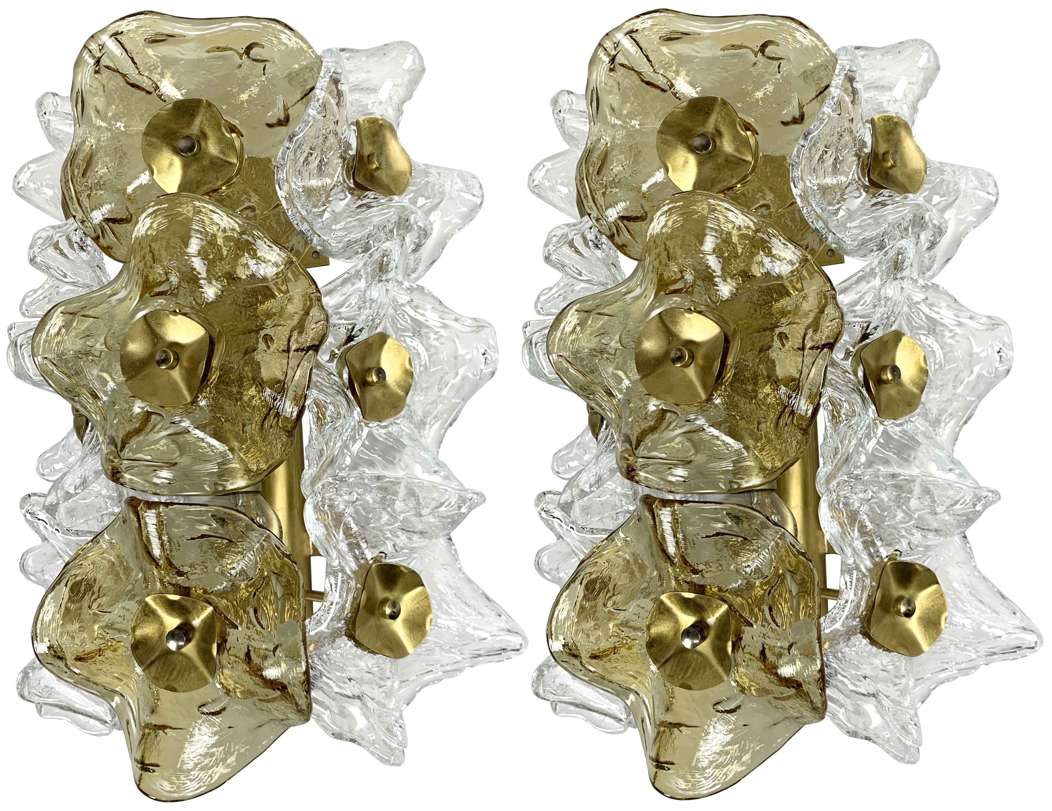 Pair of 1960 Zero Quatro Brass and Glass Sconces