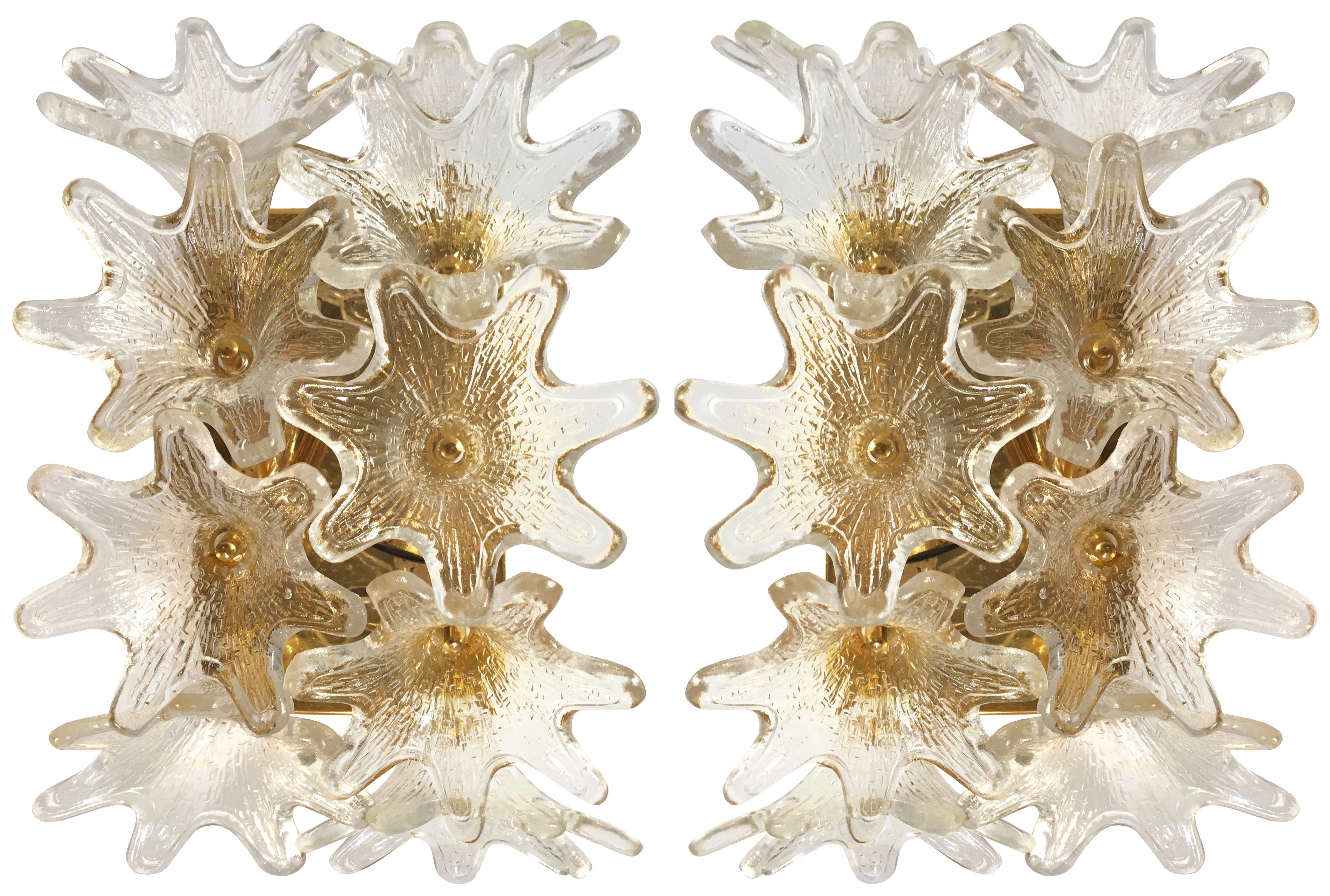 Pair of Italian Brass and Glass Sconces (Three Pair Available)