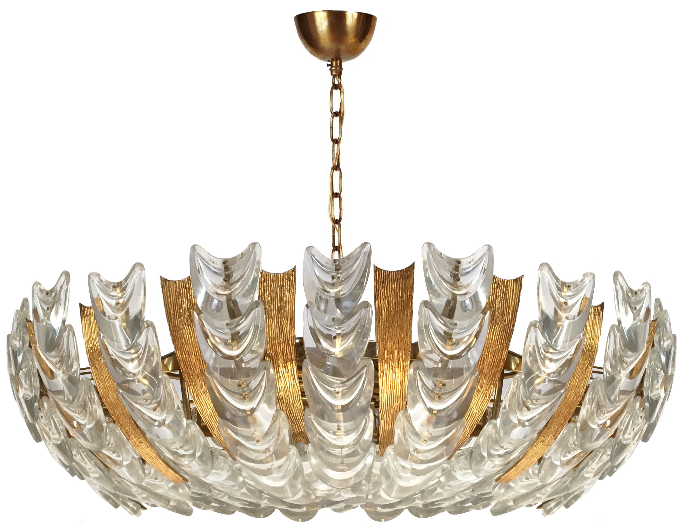 Austrian Gilt Textured Brass and Glass Chandelier