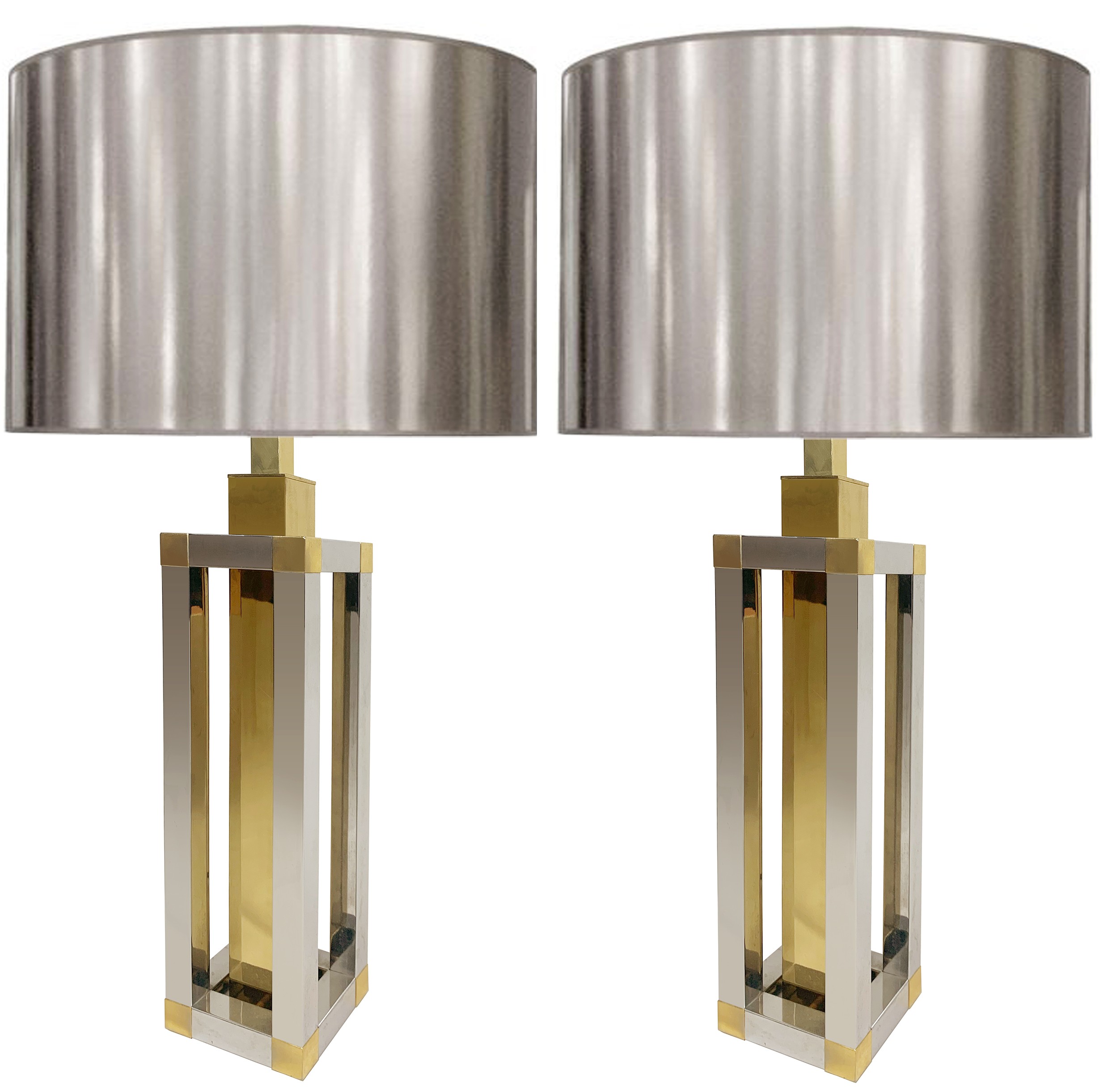 Pair of Romeo Rega Brass and Chrome Lamps 