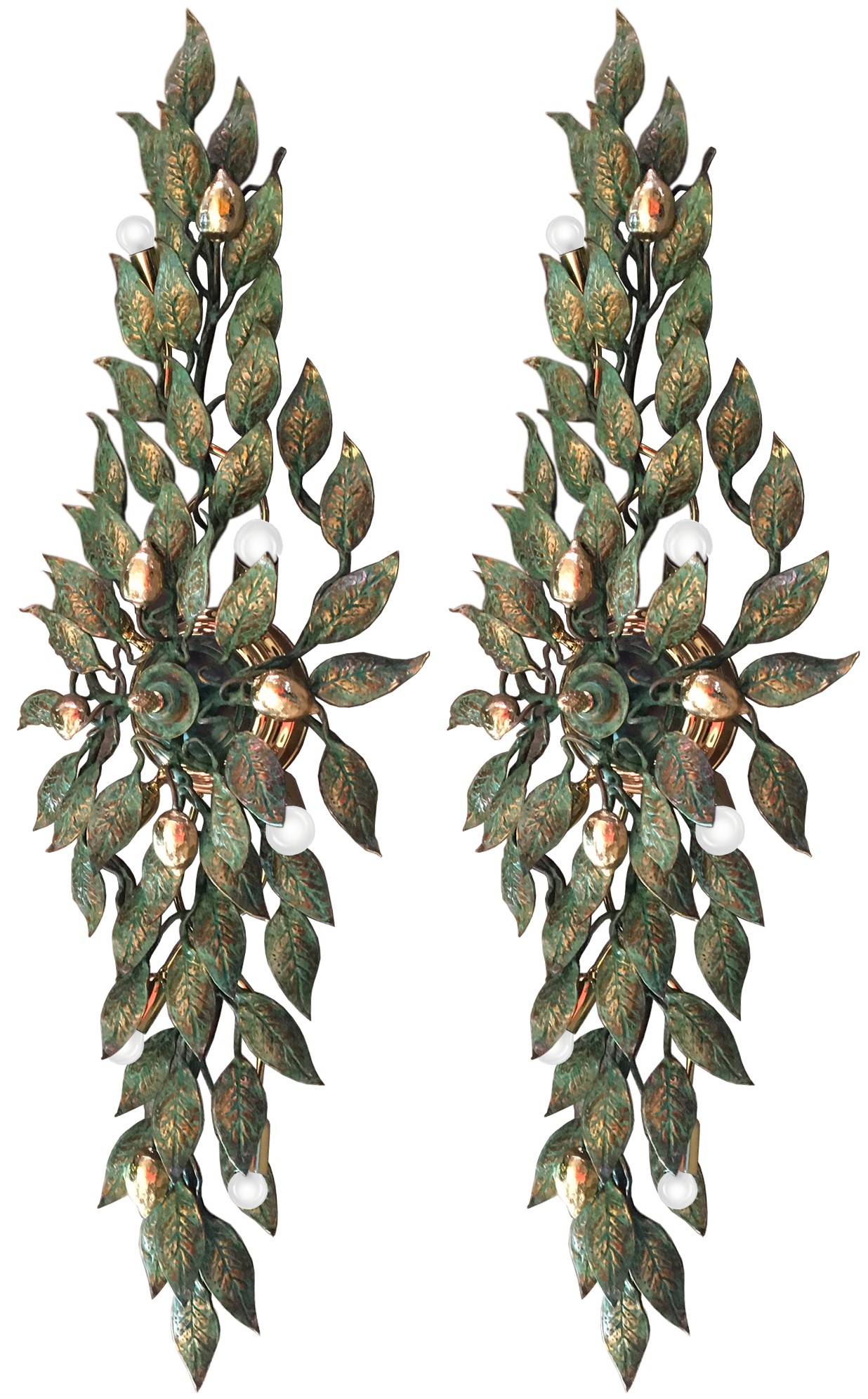 Pair of Large European Bronze Leaf Sconces