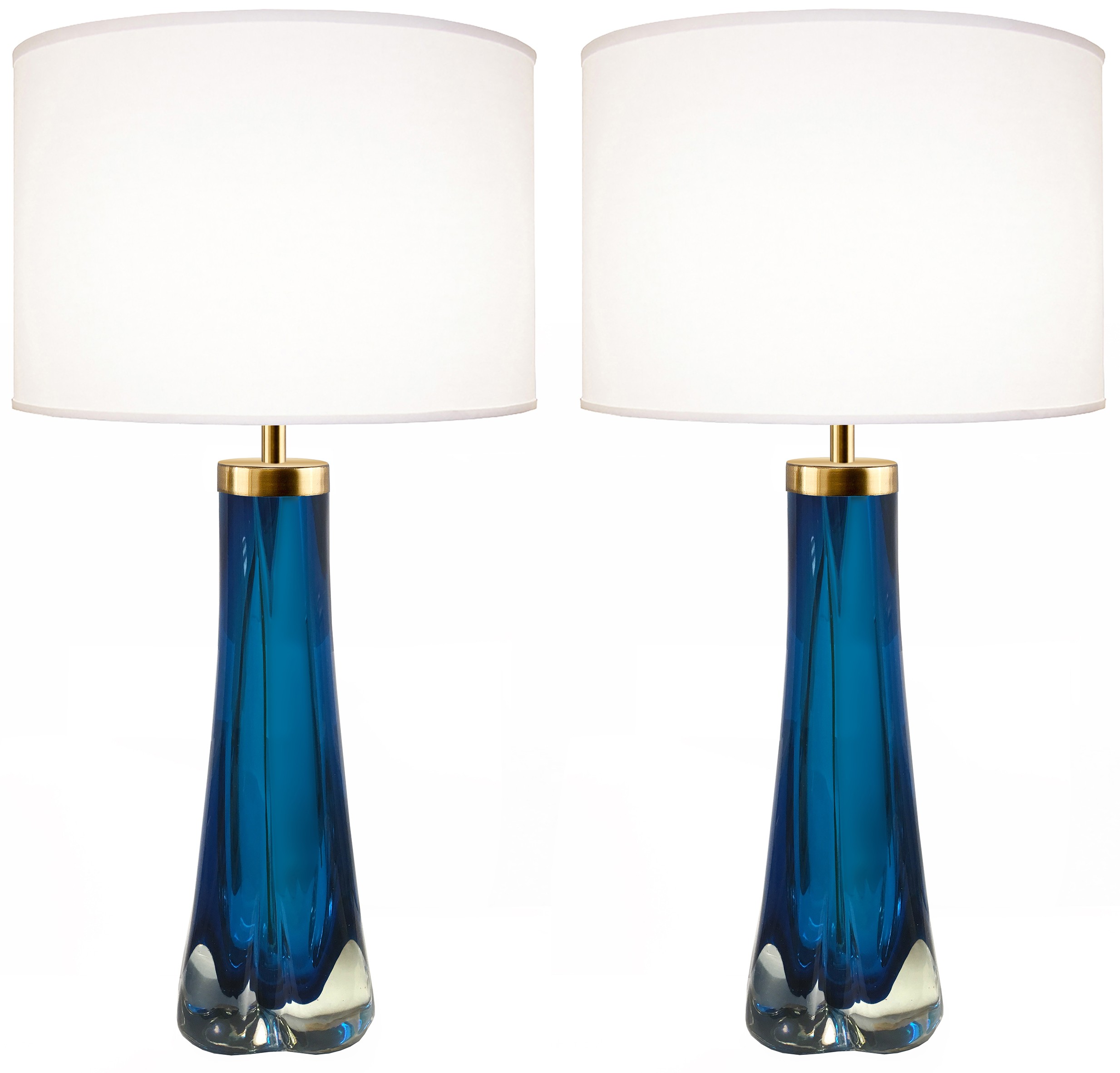 Pair of Thick Cased Blue Glass Lamps from Craig Van Den Brulle to Order