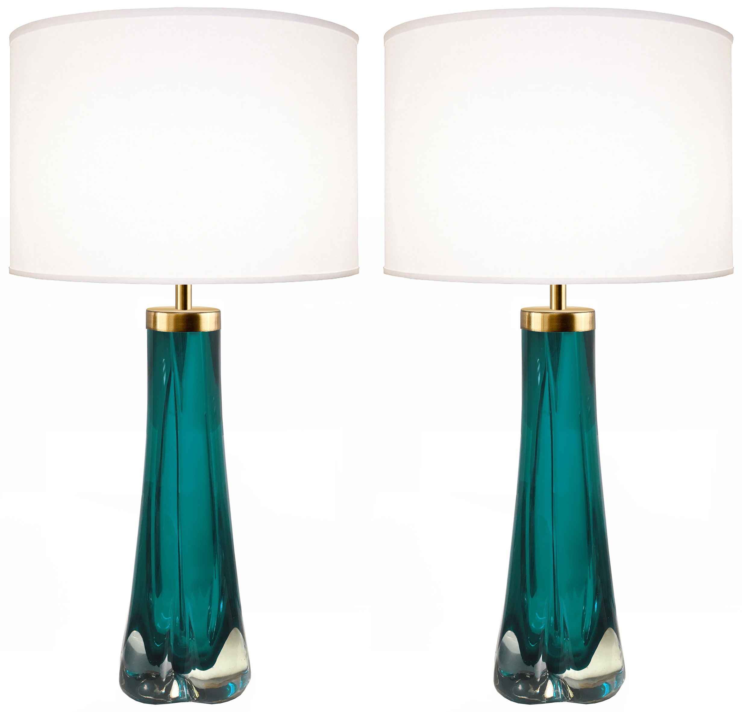 Pair Of Thick Cased Aqua Glass Lamps From Craig Van Den Brulle To
