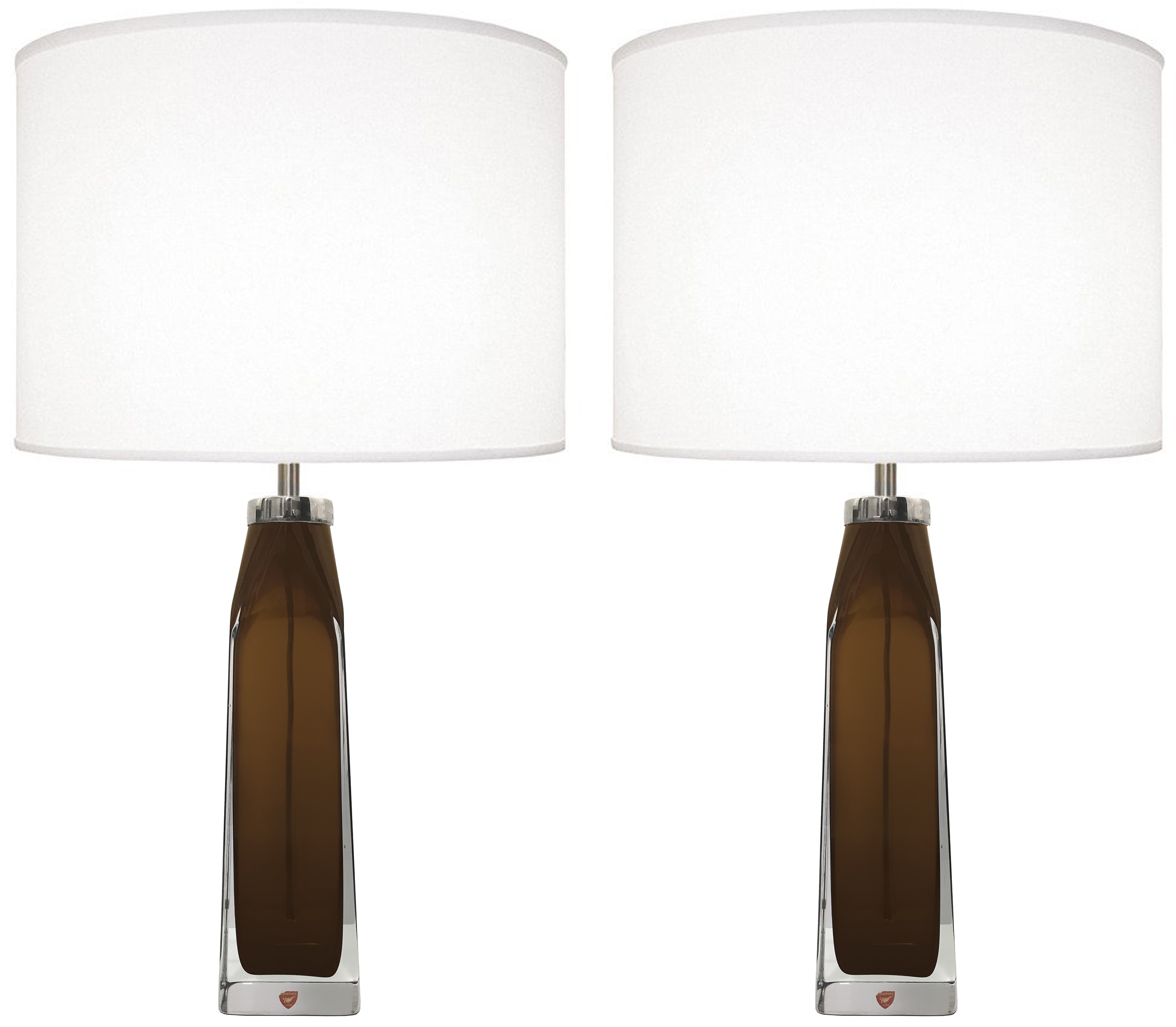 Pair of Topaz and Clear Glass Lamps by Carl Fagerlund for Orrefors