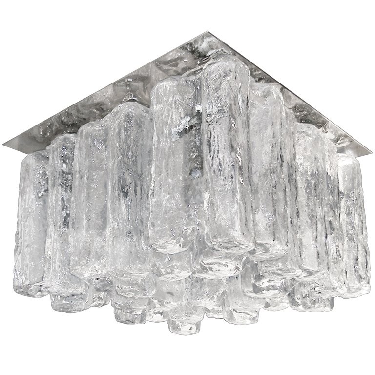 Kalmar Glass and Polished Stainless Steel Ceiling Fixture