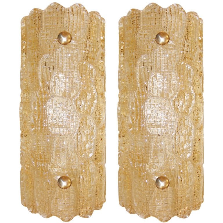 Pair of Carl Fagerlund for Orrefors Amber Glass Sconces