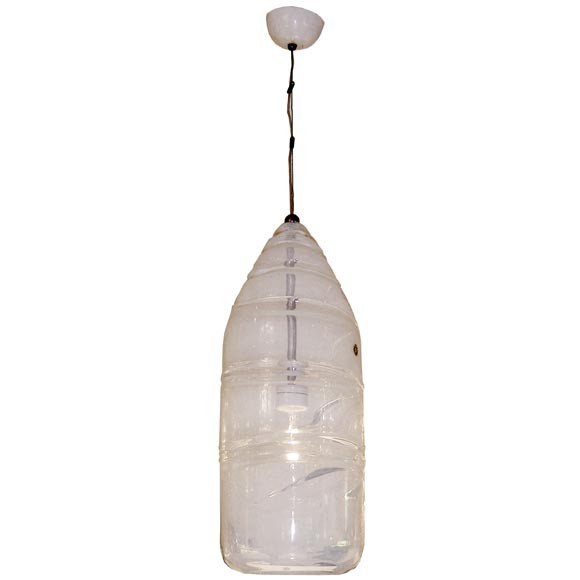Large Leucos Opalescent White Glass Chandelier