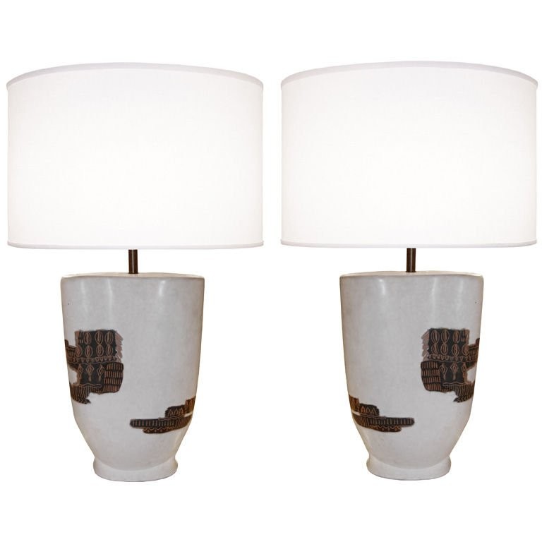 Pair of Signed Marianna Von Allesch Ceramic Lamps