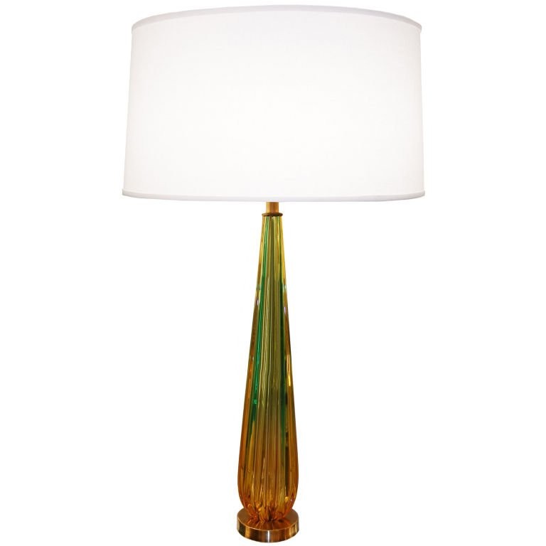 Seguso Amber & Green Fluted Glass Lamp