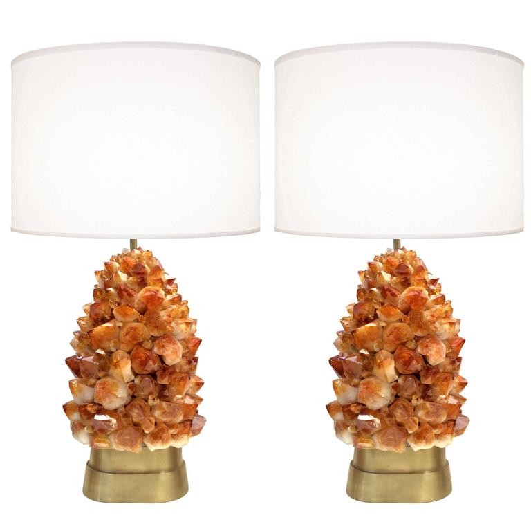 Pair Of Deep Amber Rock Crystal Lamps By Craig Van Den Brulle Pair Of Deep Amber Rock Crystal Lamps By Craig Van Den Brulle Table Lighting Inventory
