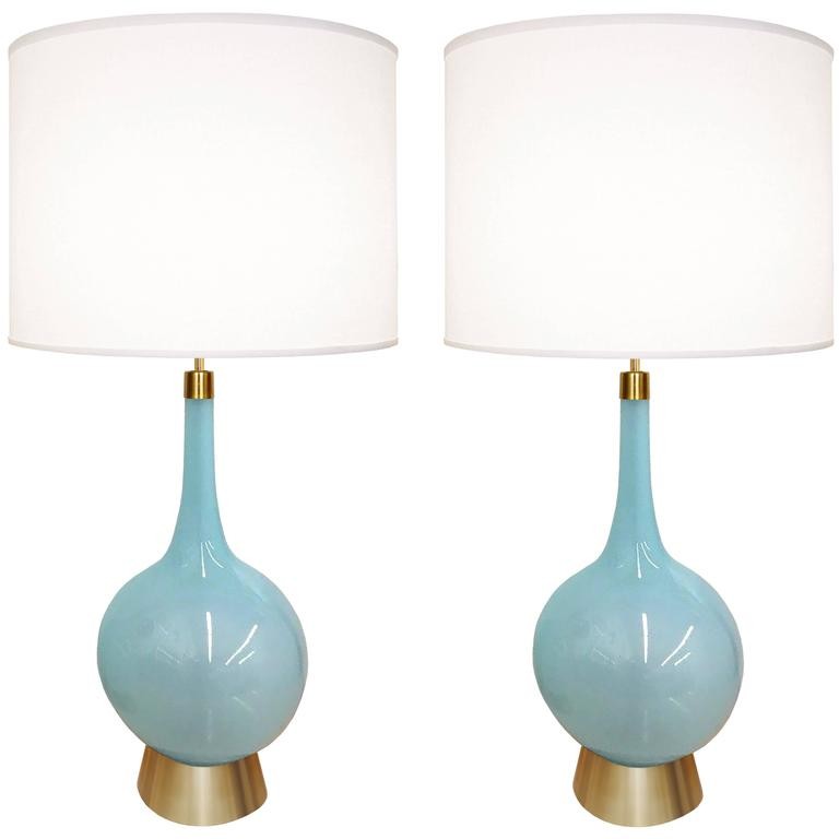 Pair of Italian Blue Glass Lamps