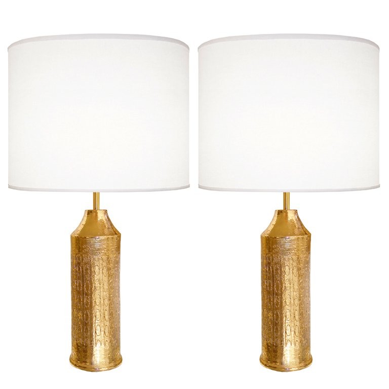 Pair of Italian Gold Ceramic Lamps
