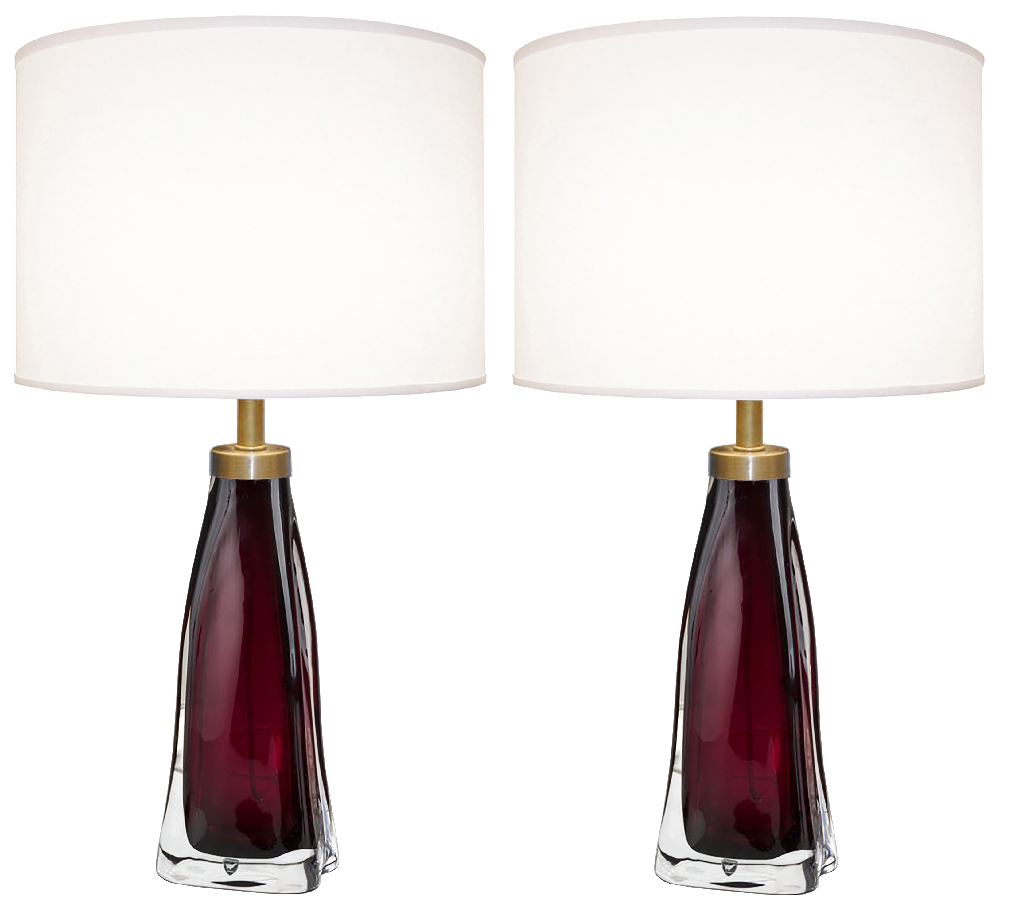 Pair of Raspberry and Clear Glass Lamps by Carl Fagerlund for Orrefors