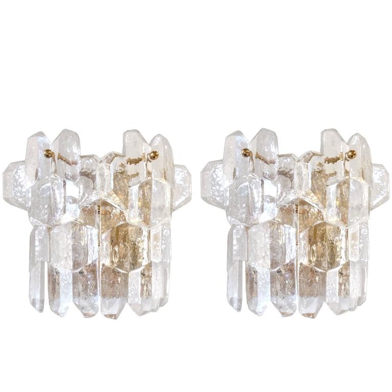 Pair of Thick Textured Glass Sconces by J. T. Kalmar