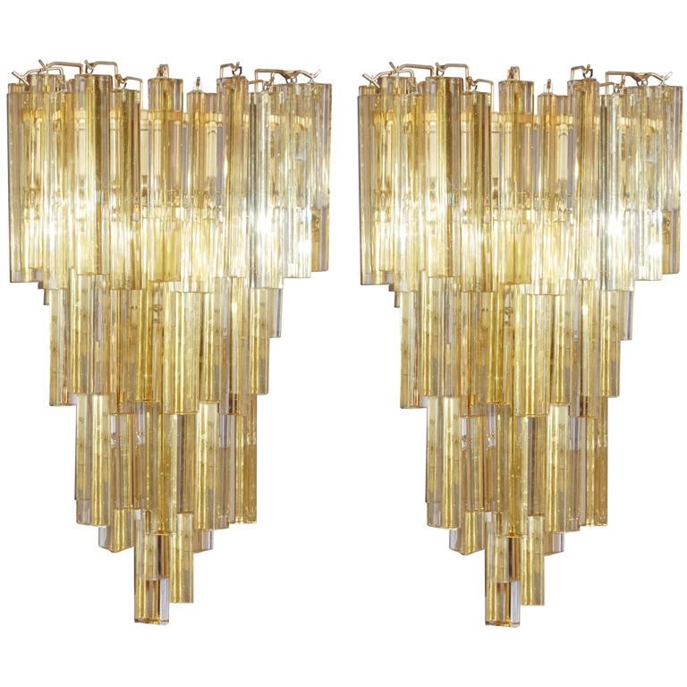 Pair of Venini Tiered Amber Glass Sconces