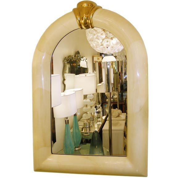 Large Goat Skin Mirror with Brass Detail