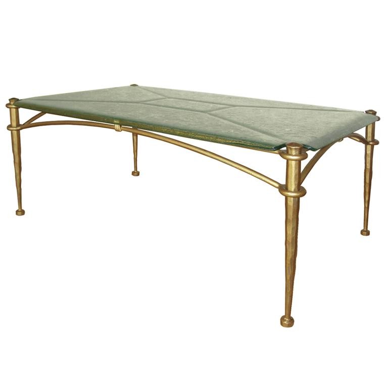 Italian Foraged Bronze and Textured Glass Coffee Table