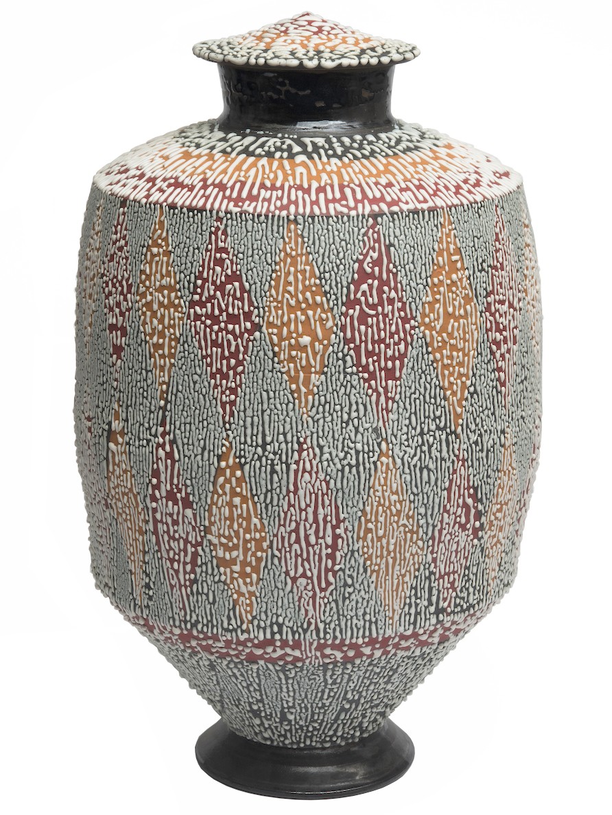 Textured Stoneware Vessel in Diamond Pattern by Skeffington Thomas