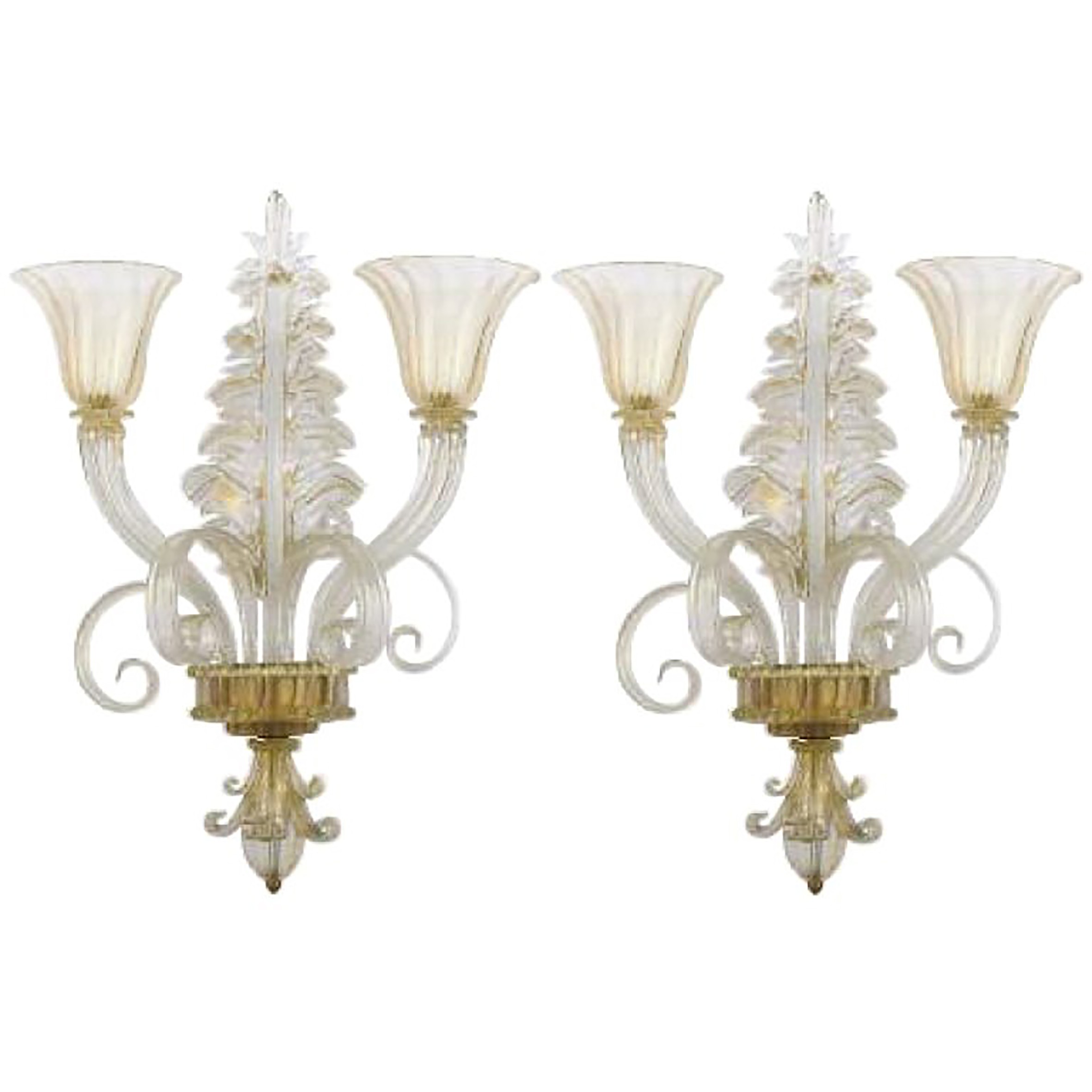 Pair of Ercole Barovier Two-Arm Glass Sconces