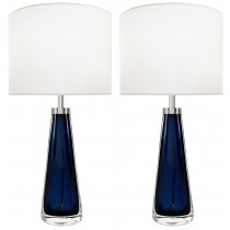 Pair of Blue Glass Lamps by Orrefors for Carl Fagerlund