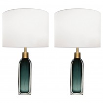 Pair of Nils Landberg for Orrefors Green Glass Lamps