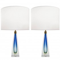 Pair of Italian Blue and Clear Glass Lamps