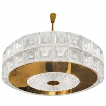 Orrefors Large Brass and Glass Chandelier