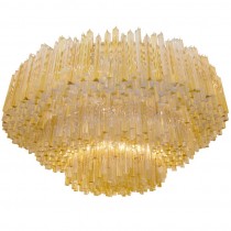 Three-Tiered Amber and Clear Glass Chandelier