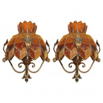 Pair of Brass and Glass Sconces, style of Poliarte (Two Pair Available)