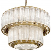 1940s Austrian Two Tiered Fluted Glass and Brass Chandelier 