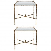 Pair of Bronze Bamboo Tables with Glass Tops by Masion Bagues