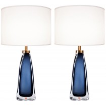 Pair of Nils Landberg for Orrefors Blue Glass Lamps