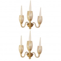 Pair of Barovier 3 Arm Gold Glass Sconces