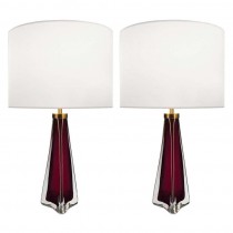 Pair of Carl Fagerlund for Orrefors Raspberry and Clear Glass Lamps