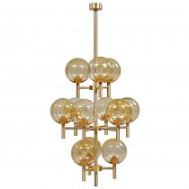 Brass and Glass Chandelier by Uno & Osten Kristiansson (Two Chandeliers Available)