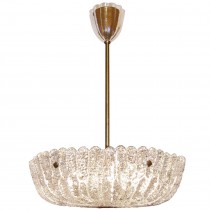 Orrefors Textured Crystal and Brass Chandelier